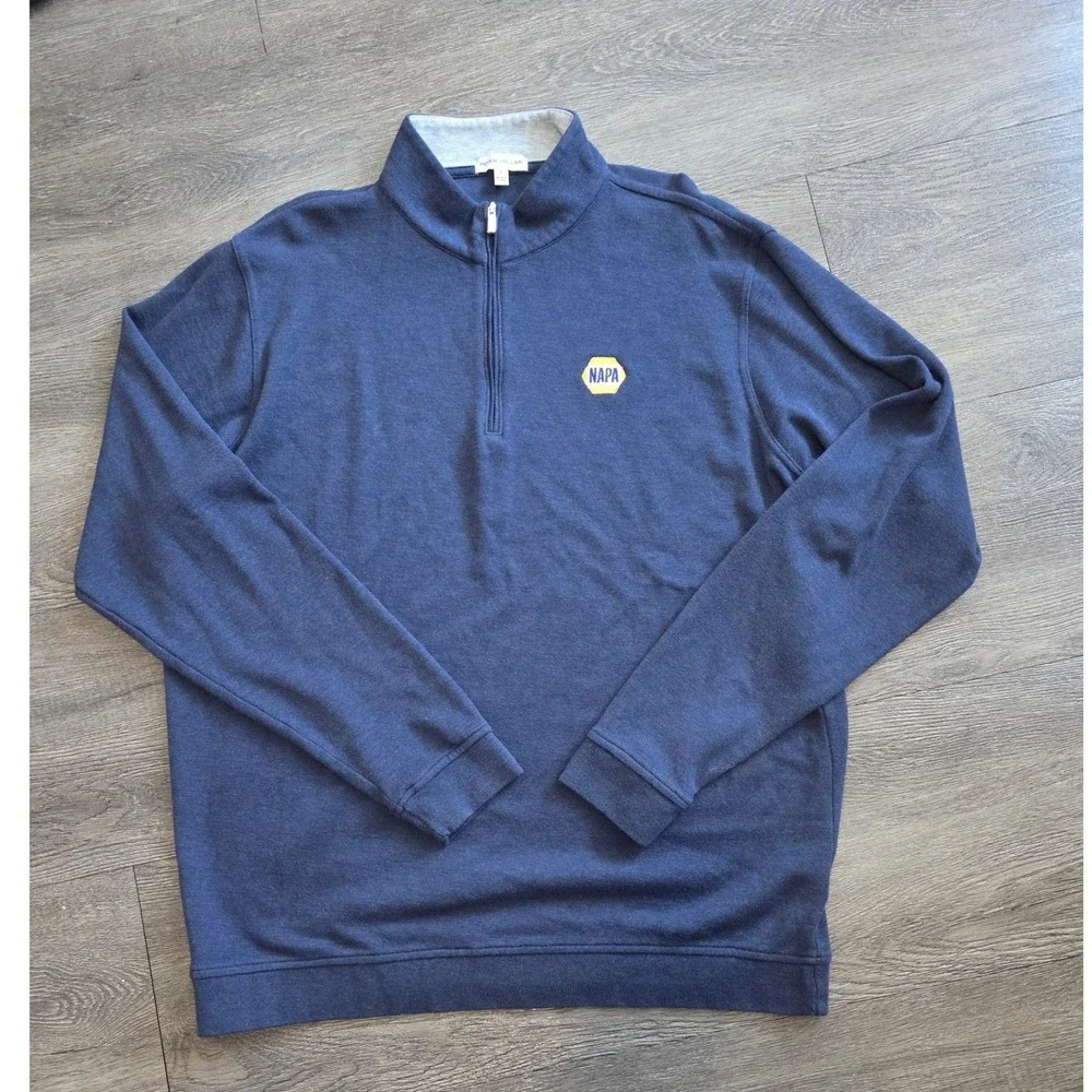 Peter Millar Quarter Zip Pullover Mens Large Gray Navy NAPA Logo 2pk